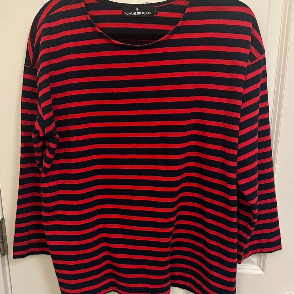 Pomander Place Red and Blue Striped Long Sleeve Tee